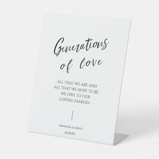 Generaties van liefde Moderne Kalligrafie Bruiloft Reclamebord Met Voetstuk (Voorkant)