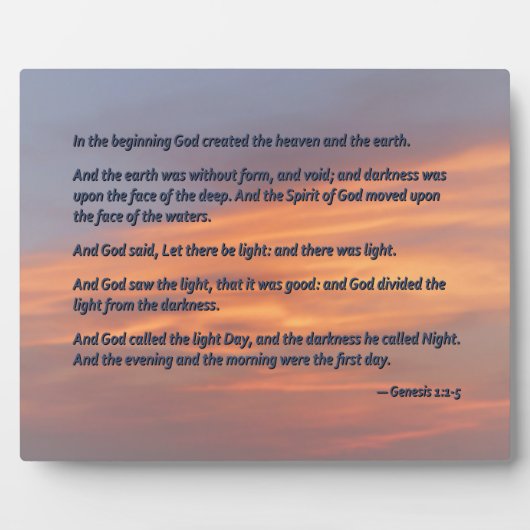 Genesis 1 1-5 in het begin fotoplaat (Voorkant)