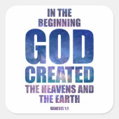 Genesis 1:1 In het begin Creëer GOD het universum Vierkante Sticker (Voorkant)