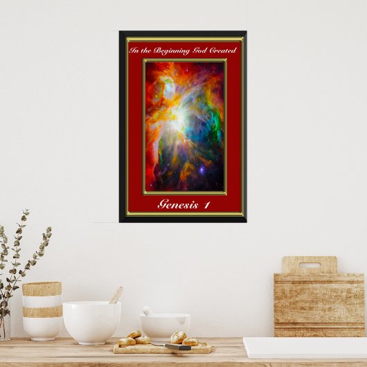 Genesis 1 In het begin maakte God rood Poster (Keuken)