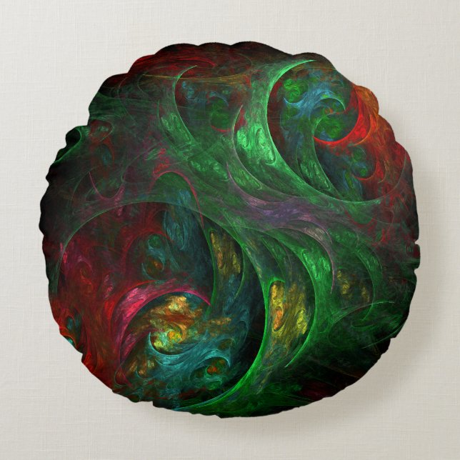 Genesis Green Abstract Art Round Pillow Rond Kussen (Voorkant)