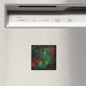 Genesis Green Abstrait Art Carré Magnet (In Situ (Lave-vaisselle))