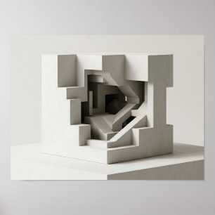 Geneste Geometrische Kubus Doolhof Minimalistische Poster