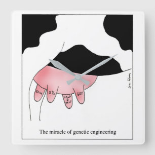 Genetic Engineering Cow GMO Udder Cartoon Vierkante Klok