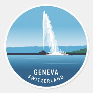 Geneva Street Switzerland Travel Jet d'eau Sunset Ronde Sticker