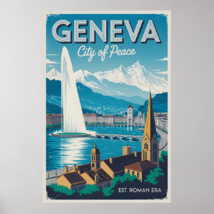 Geneva Zwitserland Retro Silhouette Stadslandschap Poster