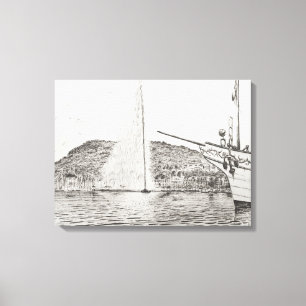 Genève 2011 als fontein en hobbyboot canvas afdruk