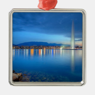 Genève panorama met beroemde fontein, Zwitserland, Metalen Ornament