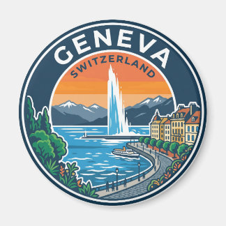 Genève Straat Zwitserland Reizen Jet d'eau Zonsond Magneet