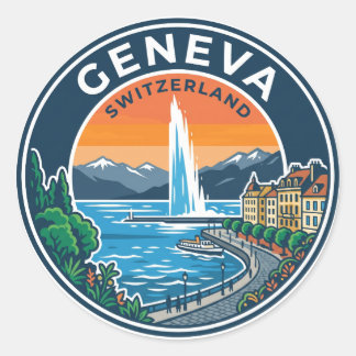 Genève Straat Zwitserland Reizen Jet d'eau Zonsond Ronde Sticker