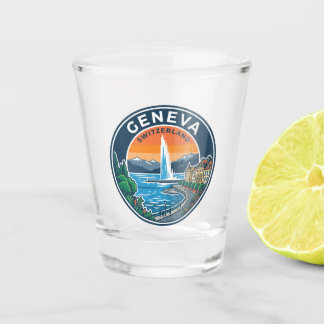 Genève Straat Zwitserland Reizen Jet d'eau Zonsond Shot Glas