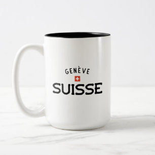Geneve suisse met verdringing (Genève, Zwitserland Tweekleurige Koffiemok
