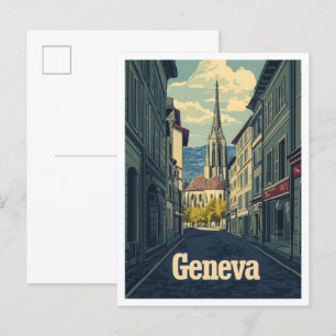 Genève Zwitserland Kunst Vintage Reizen Illustrati Briefkaart