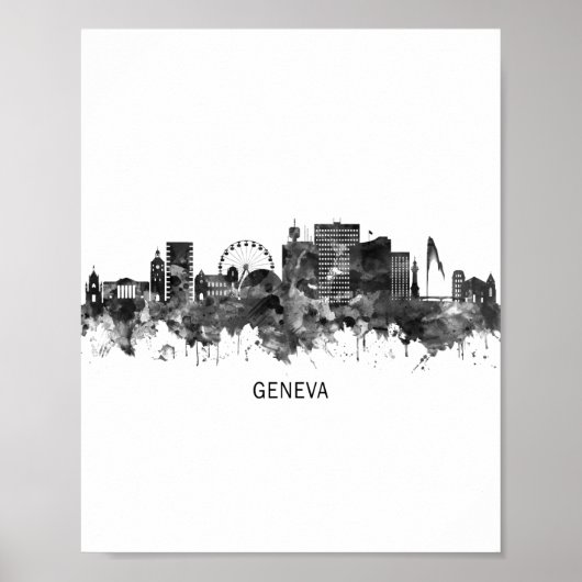 Genève Zwitserland Skyline BW Poster (Voorkant)
