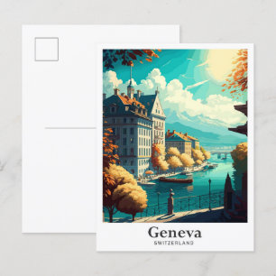 Genève Zwitserland Vintage Travel Illustratie Briefkaart