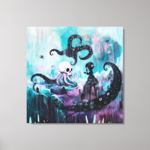 Genezer Octopus Skull Magical Witchy Gothic AI Art Canvas Afdruk