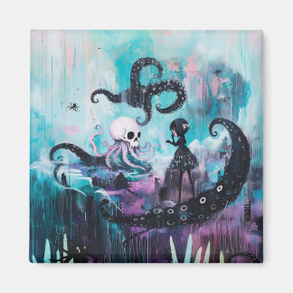 Genezer Octopus Skull Magical Witchy Gothic AI Art Magneet