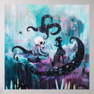 Genezer Octopus Witchy Gothic AI Art Matte Waarde Poster