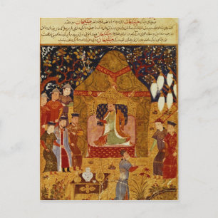 Genghis Khan in zijn tent door Rashid al-Din Briefkaart