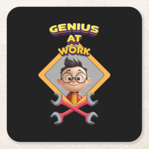 Geniaal werk Grappig Geek Reparatie Computer Anima Vierkante Kartonnen Onderzetter