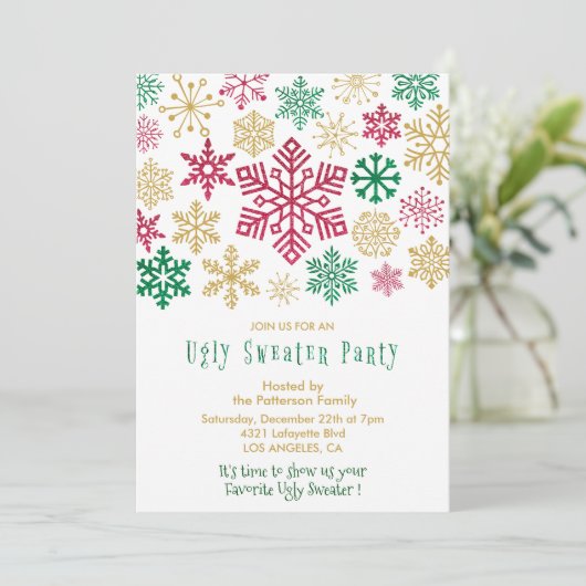 Génial invitation de fête de pull moderne Snowflak (Debout devant)