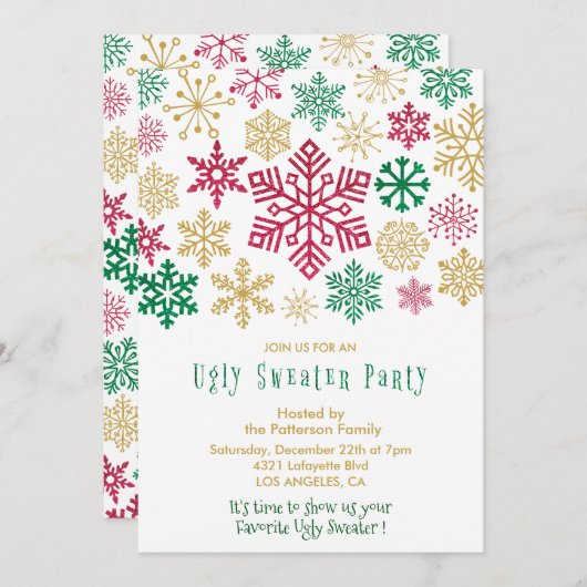 Génial invitation de fête de pull moderne Snowflak (Devant / Derrière)
