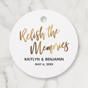 Geniet van de herinneringen, gouden handschrift ty bedankjes labels