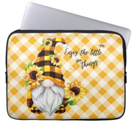 Geniet van de Kleine Dingen Zonnebloem Gnome Laptop Sleeve
