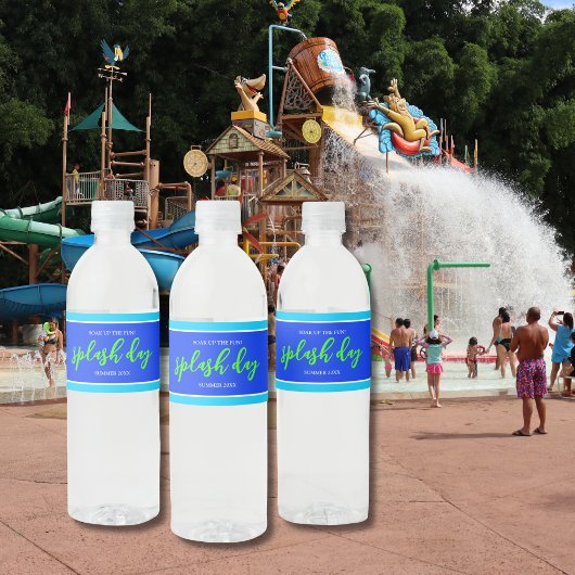 Geniet van de leuke blauwe Neon Green Summer Splas Waterfles Etiket