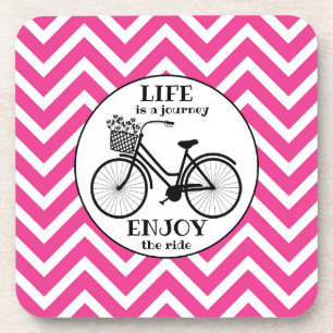 Geniet van de ritse roze chevron quote van de fiet bier onderzetter