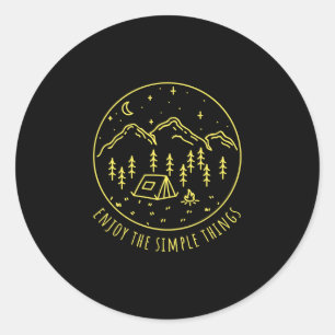 Geniet van de simpele dingen kampvuur natuur minim ronde sticker