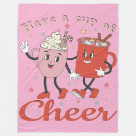 Geniet van een kopje retro roze kerst fleece deken