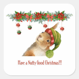Geniet van een Nutty Good Christmas Squirrel Holid Vierkante Sticker