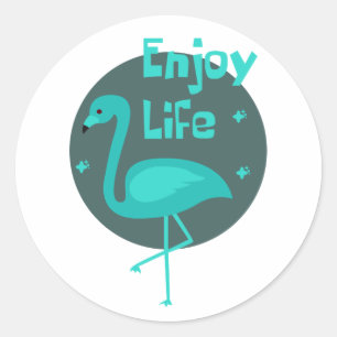 Geniet van het leven Kawaii: mooie flamingo blue & Ronde Sticker