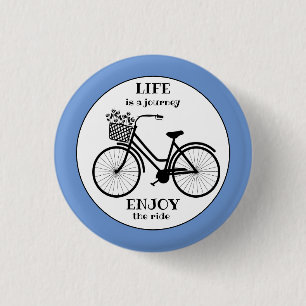 Geniet van het motivatie fietsensilhouet ronde button 3,2 cm
