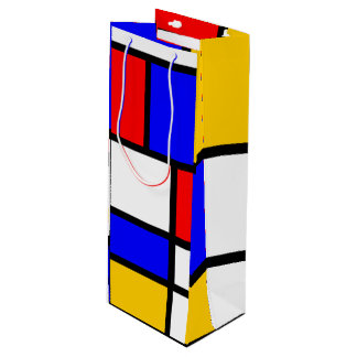 Geniet van moderne kunst in Mondrian-stijl Wijn Cadeautas