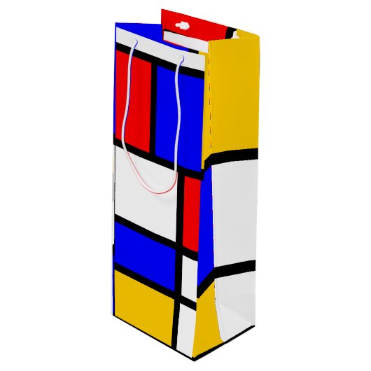 Geniet van moderne kunst in Mondrian-stijl Wijn Cadeautas (Voorkant Gekanteld)