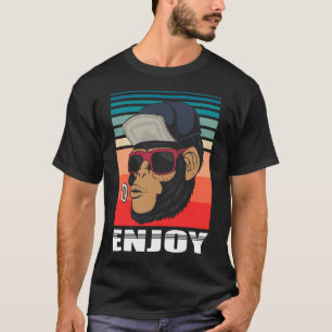 Geniet van Monkey Retro Cool Hipster Illustratie T-shirt