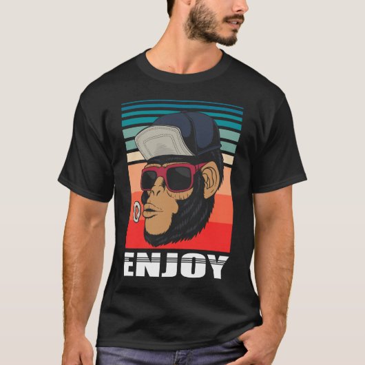 Geniet van Monkey Retro Cool Hipster Illustratie T-shirt (Voorkant)