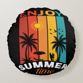 Geniet van Retro Beach T-Shirt voor de Zomer Rond Kussen