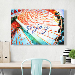 Geniet van Script Carnaval Ferris Wiel Foto Vet Canvas Afdruk