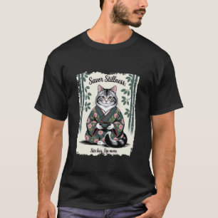 Geniet van stilte Kat mediterend in kimono T-shirt