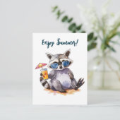 Geniet van zomerse wasbeer waterverf briefkaart (Staand voorkant)