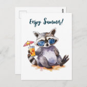 Geniet van zomerse wasbeer waterverf briefkaart (Voorkant / Achterkant)