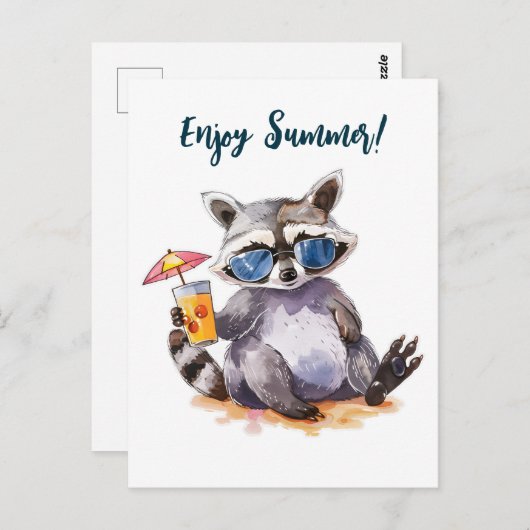 Geniet van zomerse wasbeer waterverf briefkaart (Voorkant / Achterkant)