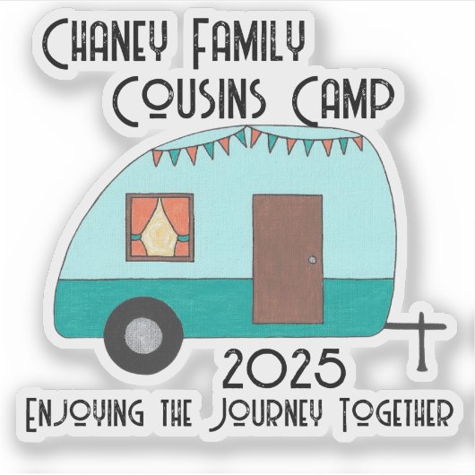 Genieten van de reis neven kamp retro camper sticker (Voorkant)