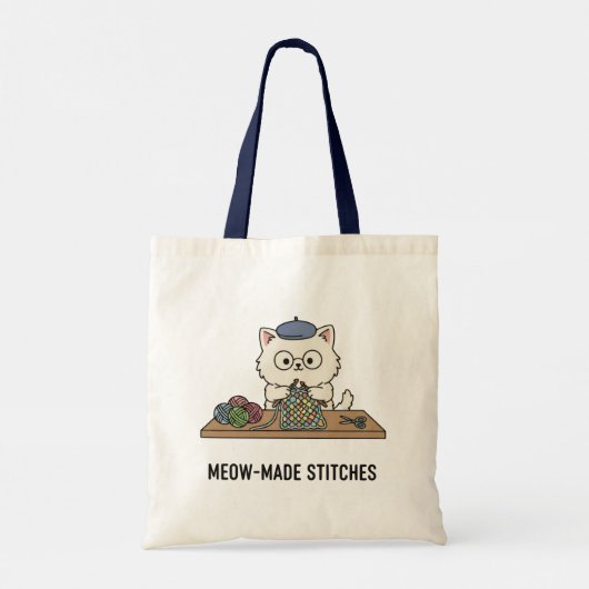 Genius Cat Knitting "Meow-Made" Present Design Tote Bag (Achterkant)