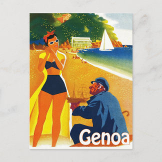 Genoa kust, Italië, oude kapitein en jonge toerist Briefkaart