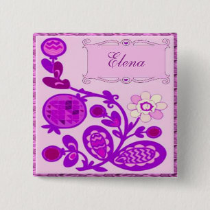 Genoemd Flowers Deco Vierkante Button 5,1 Cm