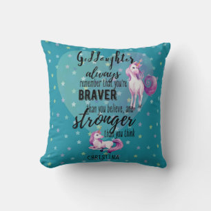 Genoemd GODDAUGHTER Motivatie Citaat Unicorn Blauw Kussen